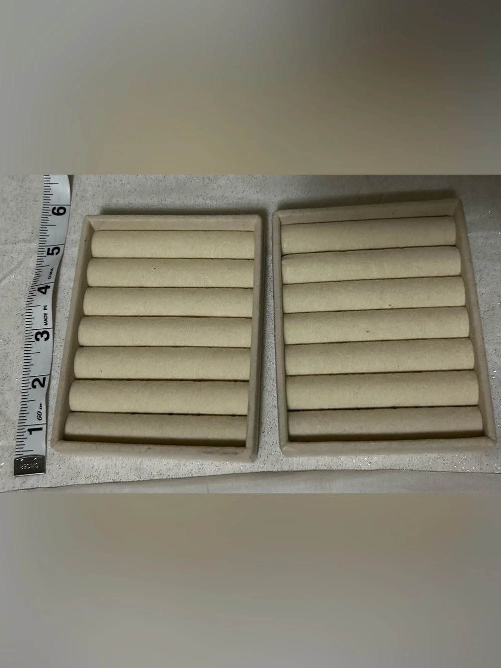 Beige Velvet Ring Display Tray Set - Jewelry Storage Organizer